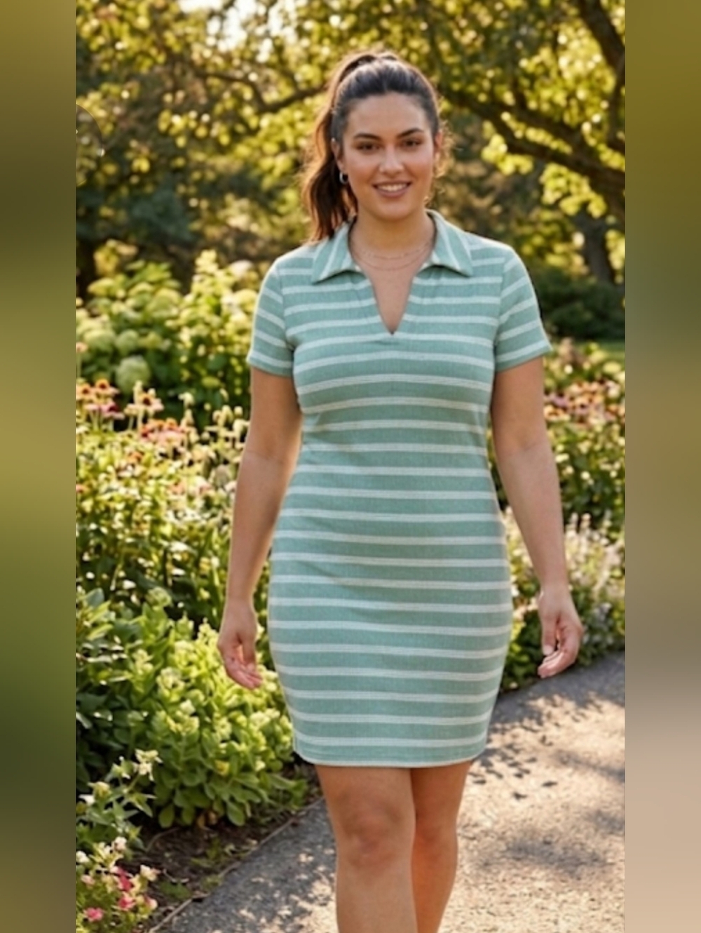 Shein Curve Dress Size 0XL Green with stripes